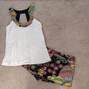 Trina Turk Multicolor Patterned Top and Shorts Set